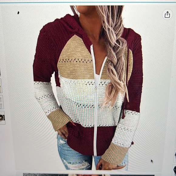 Sweaters - Women’s BNWT striped color hoodie v-neck, knit sweater pullover